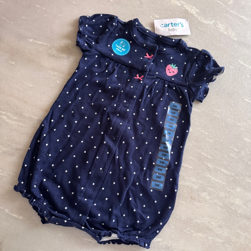 Carter's Baby Navy Polka Dot Romper - Size 9M